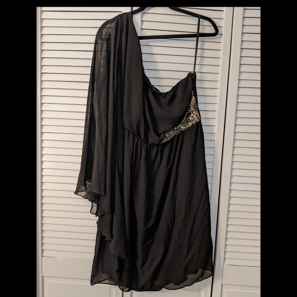 Black Chiffon One Shoulder Dress